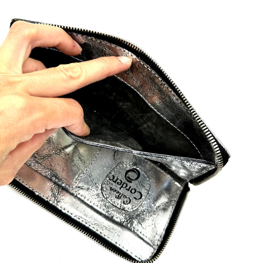 Calleen Cordero Studded Antiqued Metallic Leather Wallet Silver - Picture 5 of 12